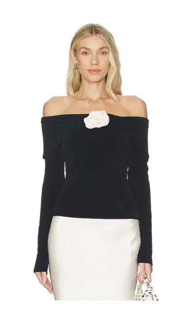 Lovers and Friends Eliana Rosette Off The Shoulder Sweater | Thumbnail 1 Lovers and Friends Eliana Rosette Off The Shoulder Sweater | Thumbnail 1