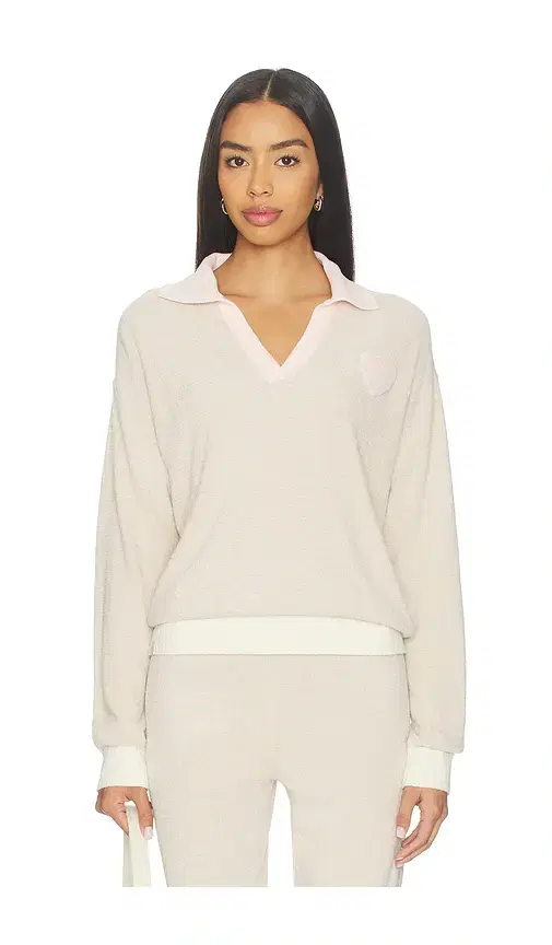 Barefoot Dreams Cozy Chic Ultra Lite Color Block Heart Collared Pullover