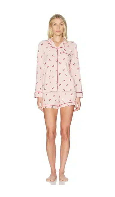 Barefoot Dreams Malibu Collection Ultra Soft Jersey Cherry Print Pajama Set | Thumbnail 2