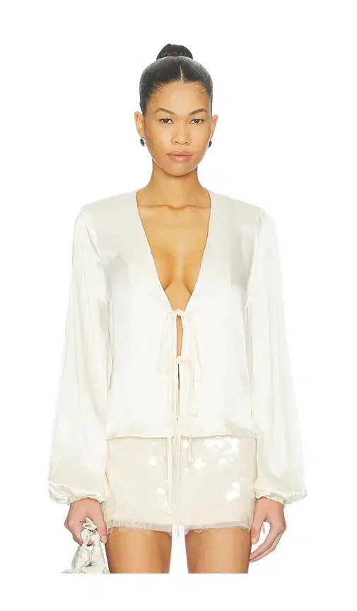 SNDYS Lucille Tie Front Long Sleeve Top