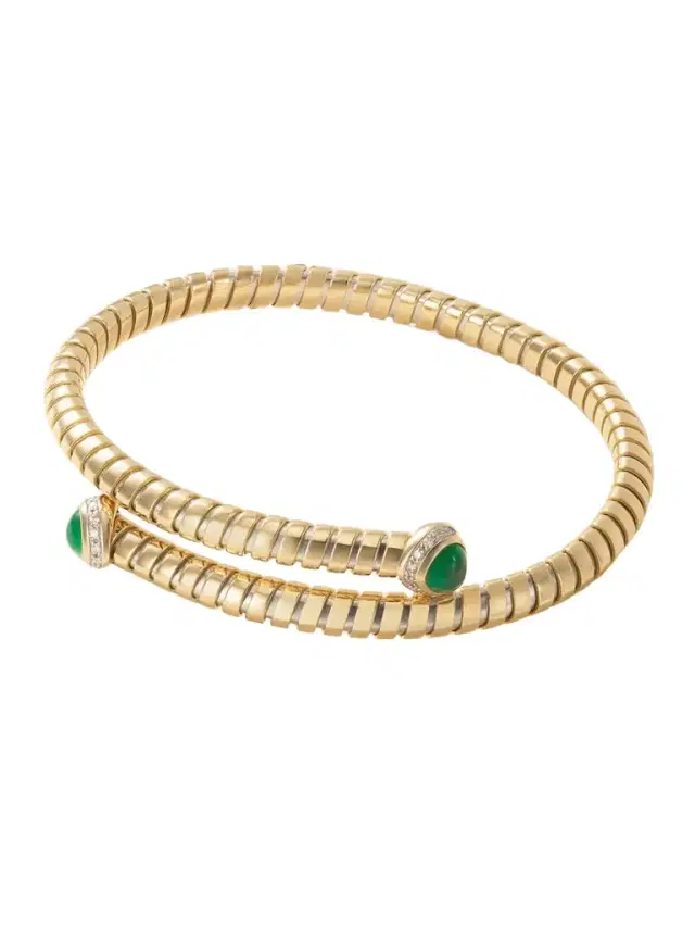 Trisolina 18-karat Gold, Emerald And Diamond Bangle