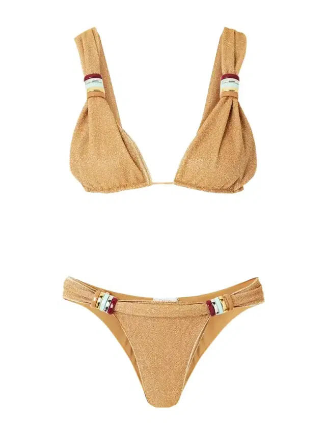 Lumière Embellished Metallic Triangle Bikini
