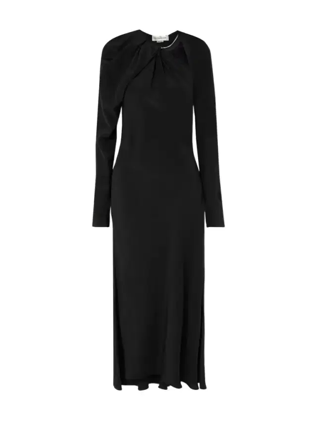 Chain-embellished Draped Silk Midi Dress