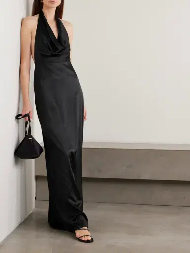 ÉTERNE Carla Draped Silk-blend Satin Halterneck Maxi Dress | Thumbnail 2 ÉTERNE Carla Draped Silk-blend Satin Halterneck Maxi Dress | Thumbnail 2