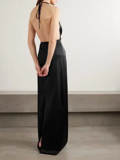 ÉTERNE Carla Draped Silk-blend Satin Halterneck Maxi Dress | Thumbnail 3 ÉTERNE Carla Draped Silk-blend Satin Halterneck Maxi Dress | Thumbnail 3