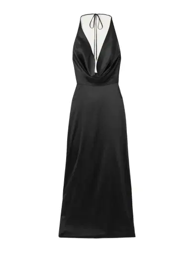 ÉTERNE Carla Draped Silk-blend Satin Halterneck Maxi Dress | Thumbnail 1 ÉTERNE Carla Draped Silk-blend Satin Halterneck Maxi Dress | Thumbnail 1