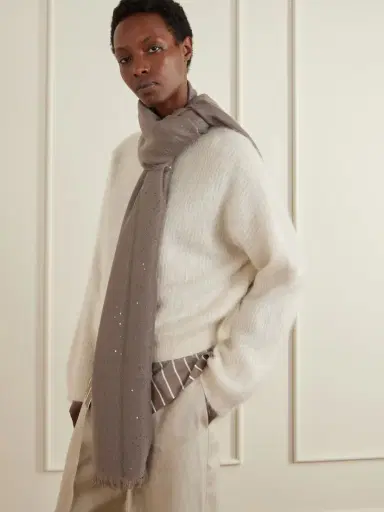 Brunello Cucinelli Sequined Cashmere And Silk-blend Scarf | Thumbnail 2