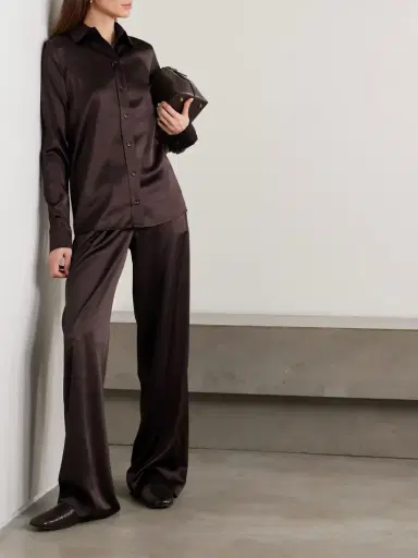 ÉTERNE Josephine Pleated Stretch-silk Satin Straight-leg Pants | Thumbnail 2 ÉTERNE Josephine Pleated Stretch-silk Satin Straight-leg Pants | Thumbnail 2