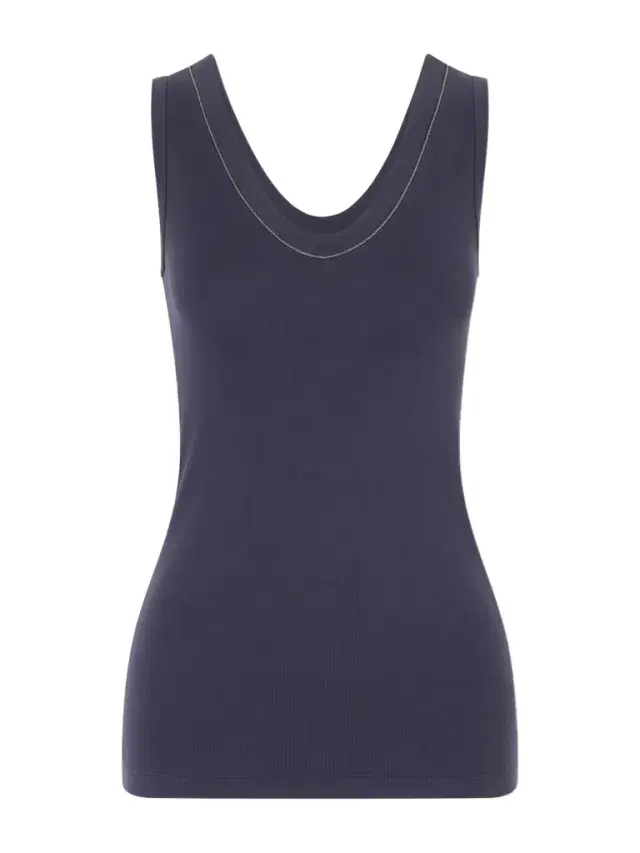 Bead-embellished Ribbed Cotton-blend Jersey Tank