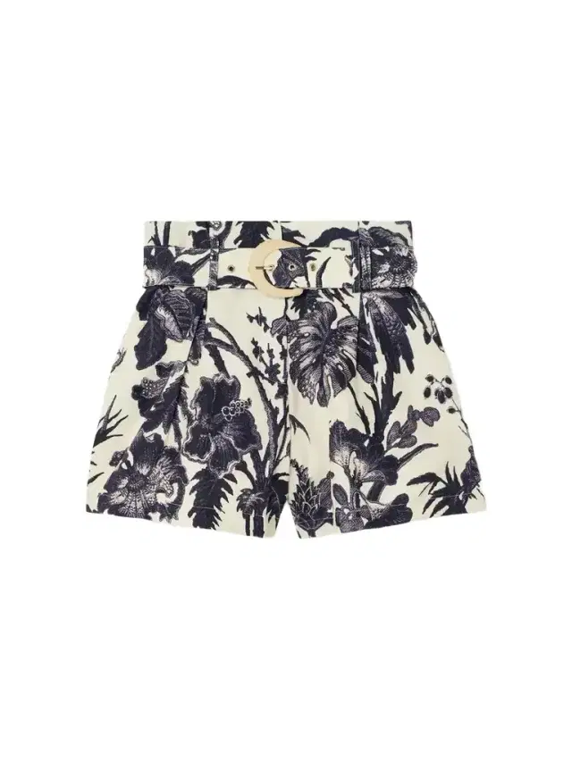 Palmer Belted Pleated Floral-print Linen Shorts