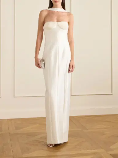 Danielle Frankel Lette Tulle-trimmed Wool And Silk-blend Twill Gown | Thumbnail 2