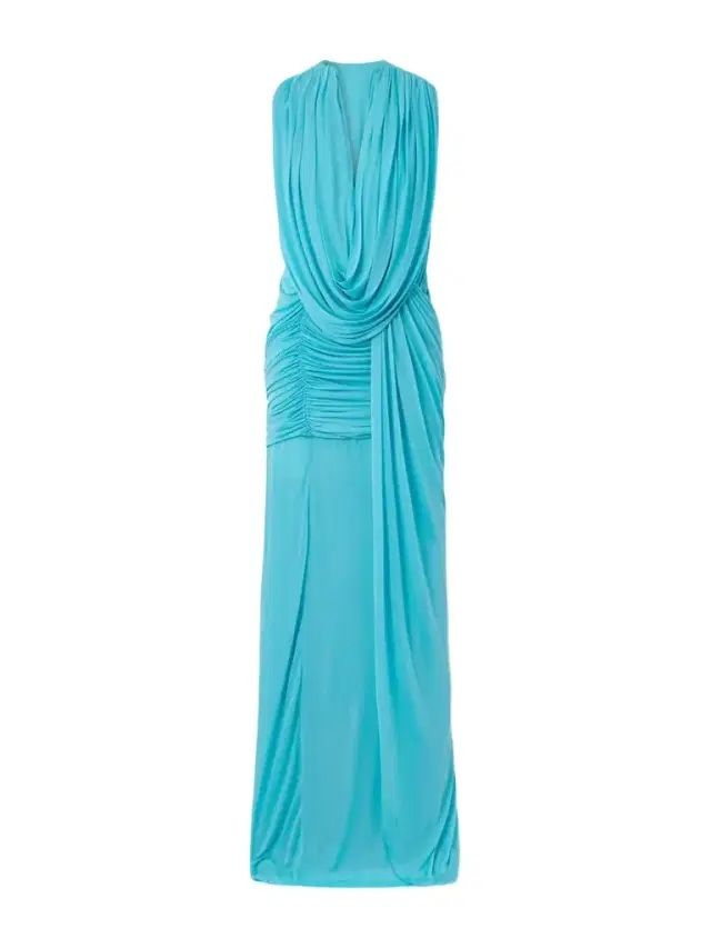 Ripple Draped Ruched Mesh Gown