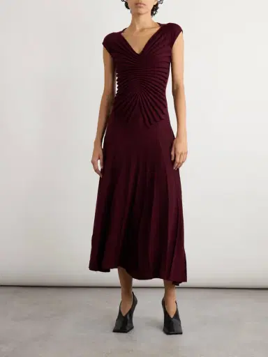 Alaïa Pleated Wool Midi Dress | Thumbnail 2 Alaïa Pleated Wool Midi Dress | Thumbnail 2