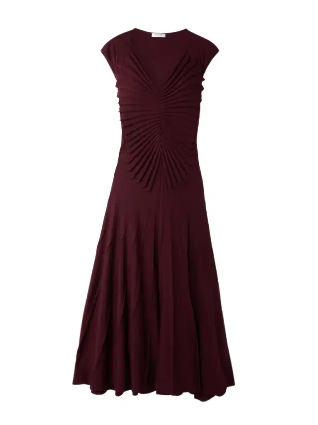 Pleated Wool Midi Dress