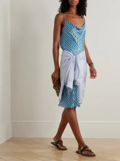 Dries Van Noten Draped Striped Satin And Chiffon Midi Dress | Thumbnail 2 Dries Van Noten Draped Striped Satin And Chiffon Midi Dress | Thumbnail 2