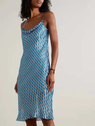 Dries Van Noten Draped Striped Satin And Chiffon Midi Dress | Thumbnail 3 Dries Van Noten Draped Striped Satin And Chiffon Midi Dress | Thumbnail 3