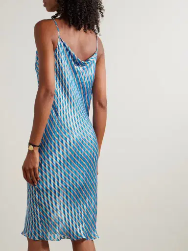 Dries Van Noten Draped Striped Satin And Chiffon Midi Dress | Thumbnail 4 Dries Van Noten Draped Striped Satin And Chiffon Midi Dress | Thumbnail 4