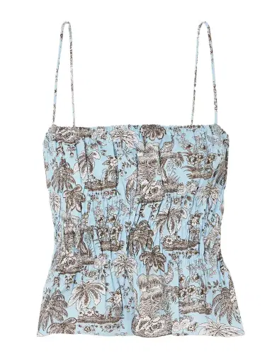 Staud Ayla Cropped Shirred Printed Cotton-blend Top | Thumbnail 1 Staud Ayla Cropped Shirred Printed Cotton-blend Top | Thumbnail 1