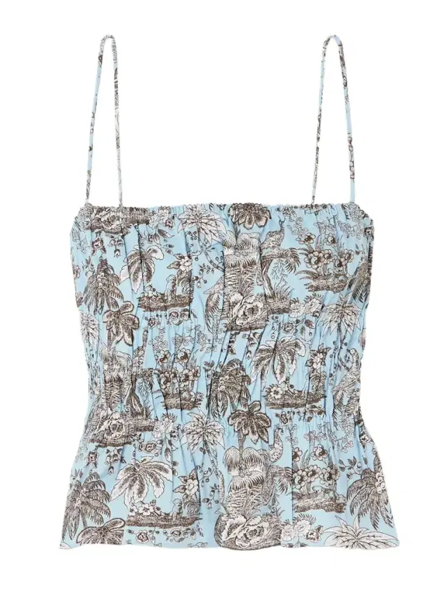 Ayla Cropped Shirred Printed Cotton-blend Top