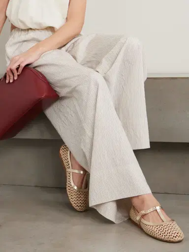 Ancient Greek Sandals Aerati Metallic Leather-trimmed Woven Raffia Ballet Flats | Thumbnail 2 Ancient Greek Sandals Aerati Metallic Leather-trimmed Woven Raffia Ballet Flats | Thumbnail 2