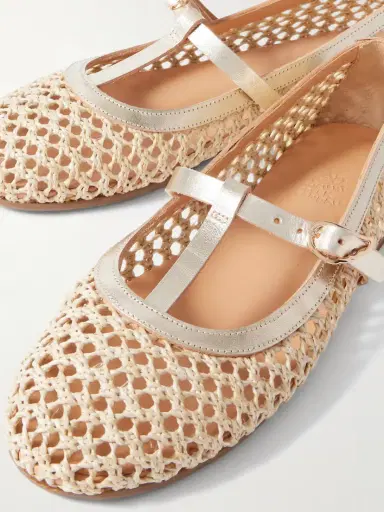 Ancient Greek Sandals Aerati Metallic Leather-trimmed Woven Raffia Ballet Flats | Thumbnail 4 Ancient Greek Sandals Aerati Metallic Leather-trimmed Woven Raffia Ballet Flats | Thumbnail 4