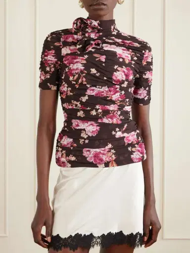 Magda Butrym Ruched Floral-print Stretch-silk Mock-neck Top | Thumbnail 3 Magda Butrym Ruched Floral-print Stretch-silk Mock-neck Top | Thumbnail 3