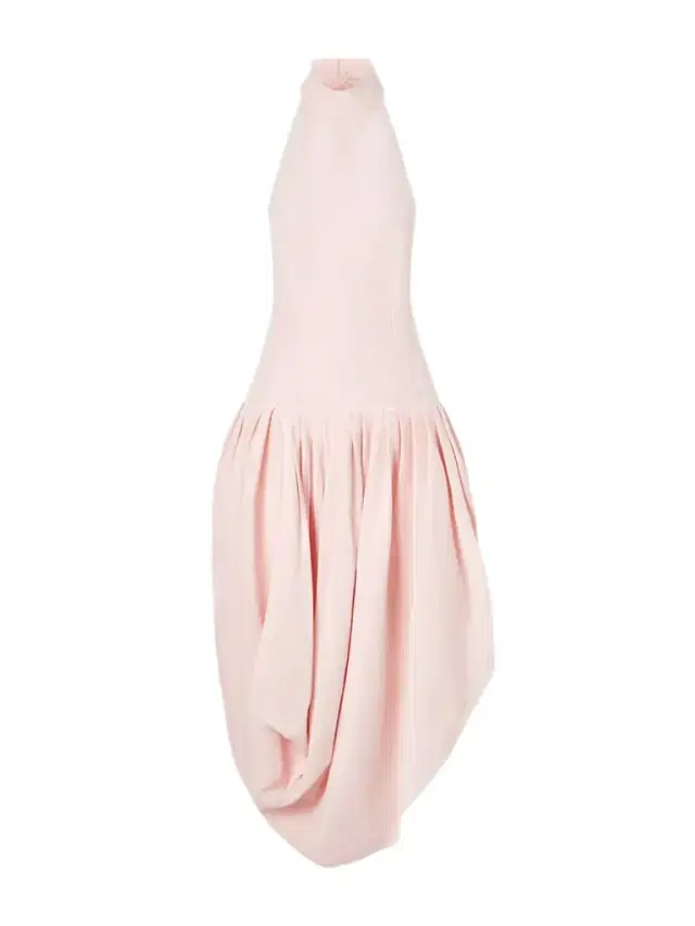 Pleated Draped Silk Halterneck Midi Dress
