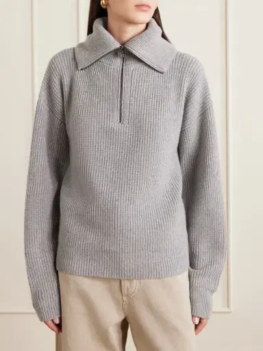 The Elder Statesman Runyon Ribbed Cashmere Turtleneck Half-zip Sweater | Thumbnail 3