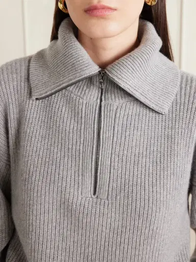 The Elder Statesman Runyon Ribbed Cashmere Turtleneck Half-zip Sweater | Thumbnail 5