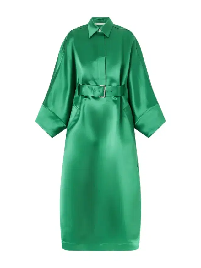 Belted Silk-satin Shirt Dress