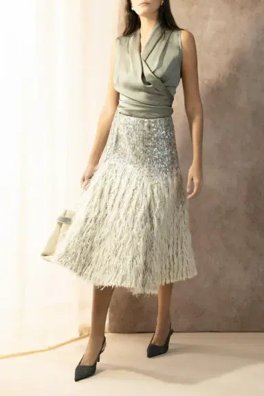 Brunello Cucinelli Degrade Embellished Fit Flare Midi Skirt | Thumbnail 2