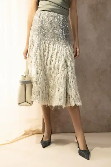 Brunello Cucinelli Degrade Embellished Fit Flare Midi Skirt | Thumbnail 3
