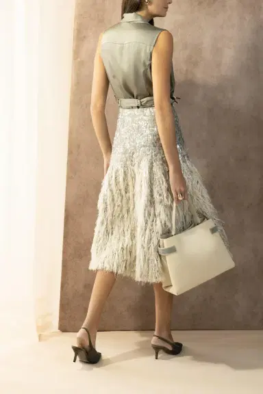Brunello Cucinelli Degrade Embellished Fit Flare Midi Skirt | Thumbnail 4