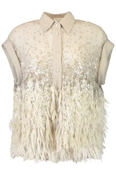 Brunello Cucinelli Short Sleeve Degrade Embellished Shirt | Thumbnail 1