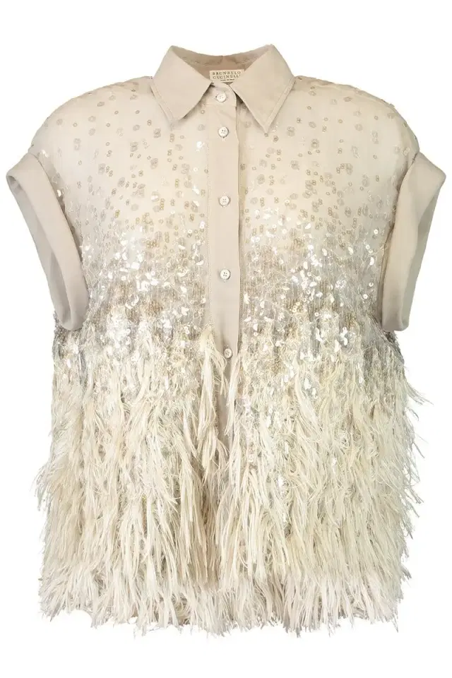 Brunello Cucinelli Short Sleeve Degrade Embellished Shirt
