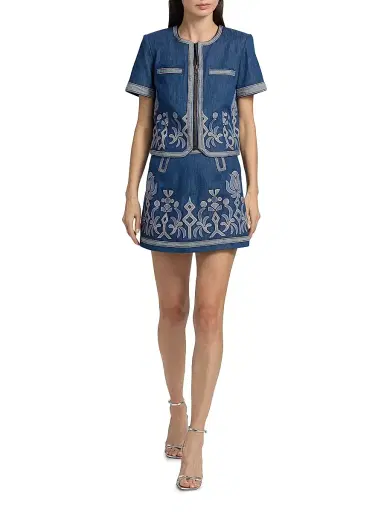 Ramy Brook Women's Nicko Embroidered Denim Zip-Up Jacket | Thumbnail 2