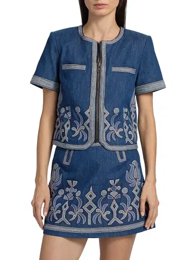 Ramy Brook Women's Nicko Embroidered Denim Zip-Up Jacket | Thumbnail 3