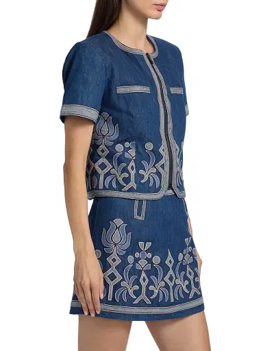 Ramy Brook Women's Nicko Embroidered Denim Zip-Up Jacket | Thumbnail 4