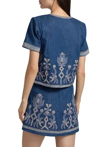 Ramy Brook Women's Nicko Embroidered Denim Zip-Up Jacket | Thumbnail 5