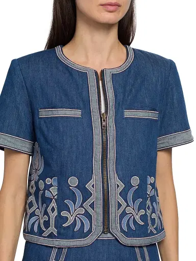 Ramy Brook Women's Nicko Embroidered Denim Zip-Up Jacket | Thumbnail 6