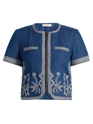Ramy Brook Women's Nicko Embroidered Denim Zip-Up Jacket | Thumbnail 1