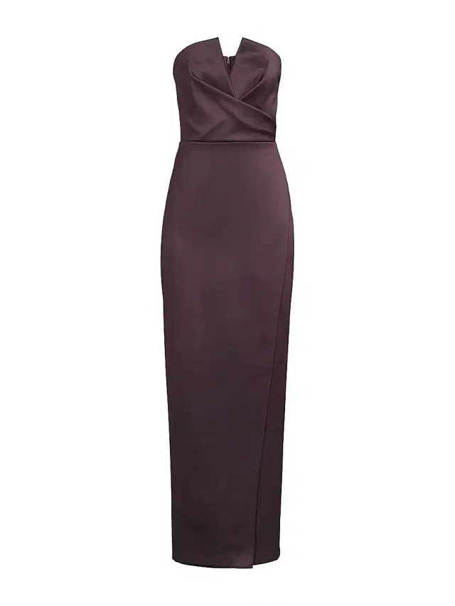 Women's Notch Strapless Satin Column Gown - Midnight Plum
