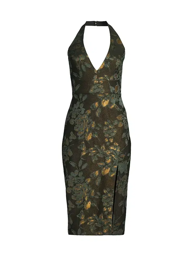 Women's Metallic Jacquard Halter Midi-Dress - Cool Mint Women's Metallic Jacquard Halter Midi-Dress - Cool Mint