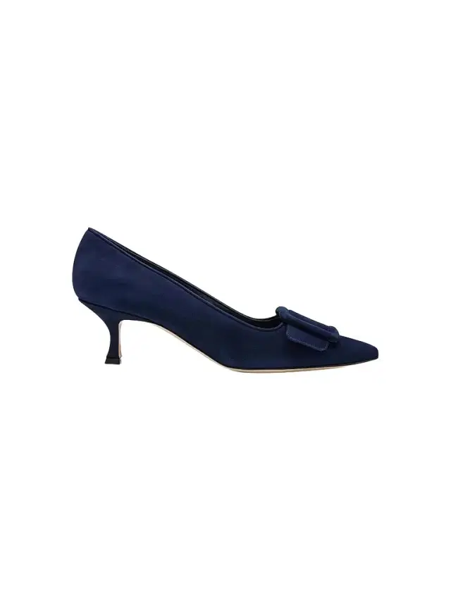 Manolo Blahnik Women's Maysale 50MM Suede Buckle Pumps - Navy