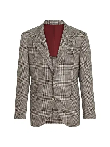 Brunello Cucinelli Men's Virgin Wool, Silk and Linen Prince of Wales Deconstructed Cavallo Blazer - Light Brown - Size 36 | Thumbnail 2 Brunello Cucinelli Men's Virgin Wool, Silk and Linen Prince of Wales Deconstructed Cavallo Blazer - Light Brown - Size 36 | Thumbnail 2