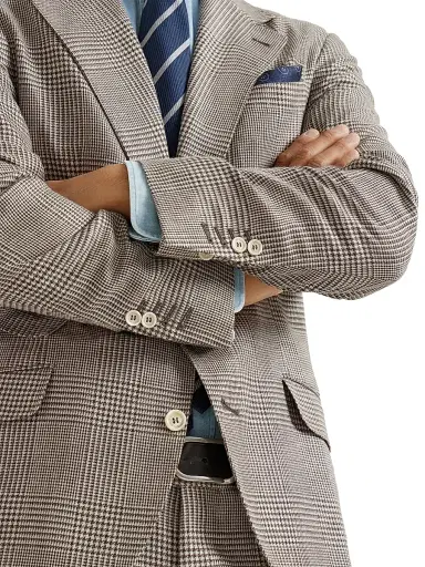 Brunello Cucinelli Men's Virgin Wool, Silk and Linen Prince of Wales Deconstructed Cavallo Blazer - Light Brown - Size 36 | Thumbnail 4 Brunello Cucinelli Men's Virgin Wool, Silk and Linen Prince of Wales Deconstructed Cavallo Blazer - Light Brown - Size 36 | Thumbnail 4