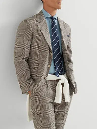 Brunello Cucinelli Men's Virgin Wool, Silk and Linen Prince of Wales Deconstructed Cavallo Blazer - Light Brown - Size 36 | Thumbnail 5 Brunello Cucinelli Men's Virgin Wool, Silk and Linen Prince of Wales Deconstructed Cavallo Blazer - Light Brown - Size 36 | Thumbnail 5