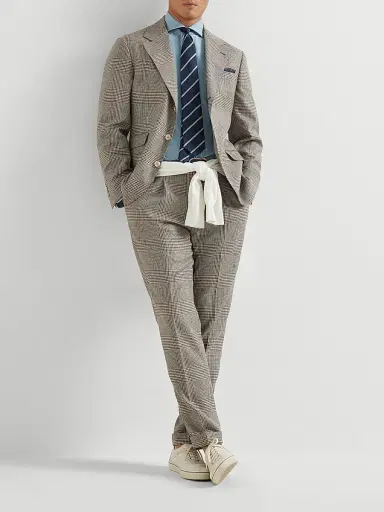 Brunello Cucinelli Men's Virgin Wool, Silk and Linen Prince of Wales Deconstructed Cavallo Blazer - Light Brown - Size 36 | Thumbnail 6 Brunello Cucinelli Men's Virgin Wool, Silk and Linen Prince of Wales Deconstructed Cavallo Blazer - Light Brown - Size 36 | Thumbnail 6