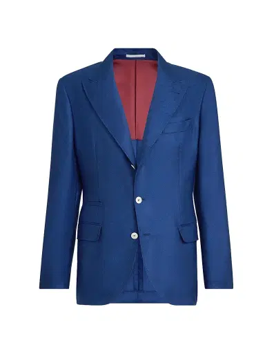 Brunello Cucinelli Men's Cashmere and Silk Diagonal Deconstructed Blazer with Peak Lapels - Avio Blue - Size 44 | Thumbnail 2 Brunello Cucinelli Men's Cashmere and Silk Diagonal Deconstructed Blazer with Peak Lapels - Avio Blue - Size 44 | Thumbnail 2