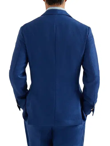 Brunello Cucinelli Men's Cashmere and Silk Diagonal Deconstructed Blazer with Peak Lapels - Avio Blue - Size 44 | Thumbnail 3 Brunello Cucinelli Men's Cashmere and Silk Diagonal Deconstructed Blazer with Peak Lapels - Avio Blue - Size 44 | Thumbnail 3